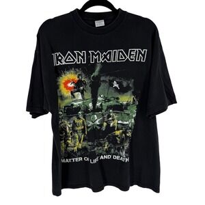 Vintage Iron Maiden T Shirt Mens XL Black A Matter of Life and Death Band Tee